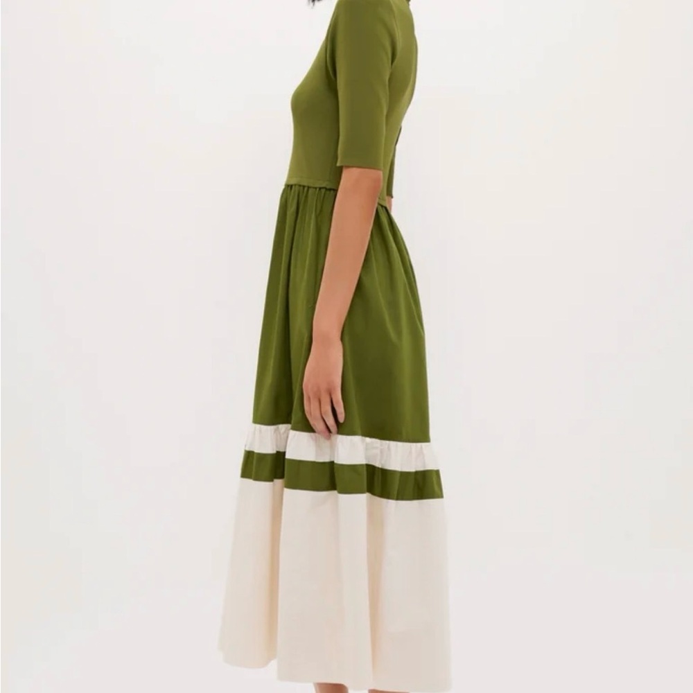 Tuckernuck Olive Green and White Long Sleeve Midi Dress - Picture 5 of 6